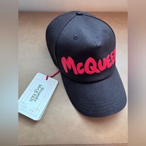 Alexander McQueen Black Cap with Red 'McQueen' Script
